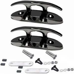 4-1/2 Inch 6 Inch Boat Folding Cleats, Marine Stainless Steel Flip Up Dock Cleats With Back Plate & Fasteners, Black/Silver for Mooring, Boat Docks, Decks, Kayaks