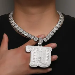 [ICE HUE] 18K Gold Vacuum Plated Copper Necklace with 5A+ Sri Lanka Zircon, Ice Out Design, DIY Customized Letter, Hip Hop Inspired, Unisex Daily Wear Jewelry, Gift Idea, 15-Day Service