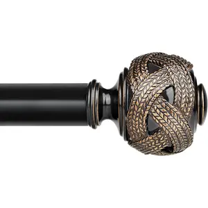 Long Curtain Rods for Windows 72 to 144 Inch,  7/8 Inch Heavy Duty Curtain Rod, Telescoping Splicing Black Drapery Rods with Leaf Finials