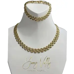 Women's Necklace and Bracelet Set in Gold Plating Adjustable Bracelet with Double Clasp Fashion Boutique. (It's not real gold)