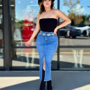 High Rise Denim Midi Skirt for Women - Fashionable Bottom - Womenswear