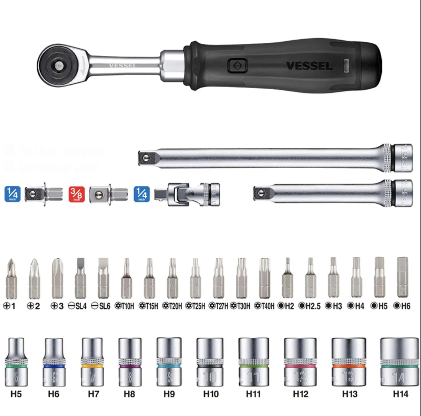 VESSEL e-ASSIST MINI Ratchet Wrench Set 33pcs Electric & Manual Tools for Mechanics (400ER2-1MU)