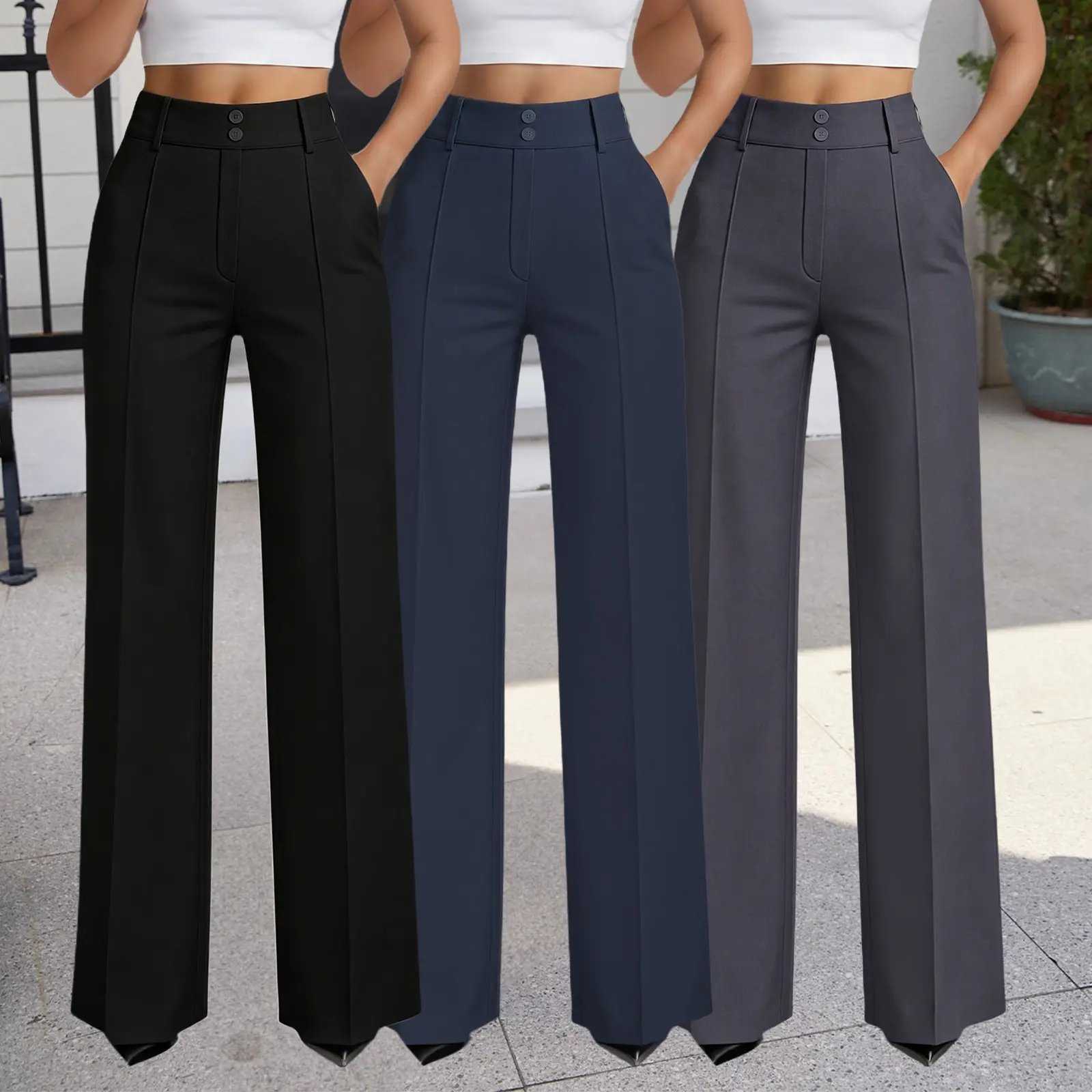 JEKAOYI Women's Summer Lightweight Soft Fabric Athletic Pull-On Yoga Lounge Pants 3-Pack - Everyday Pants for Women with Elastic Back Waist, Stretch Fabric, Side Pockets, Relaxed Fit Straight Leg