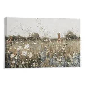 Vintage Festive Easter Bunny Canvas Wall Art,Cozy Spring Prints Pictures, Easter Rabbit Canvas Artwork for Bedroom, Living Room, Office, Rustic Farmhouse Home Wall Decor