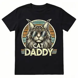 Summer t Shirts EWH Cat Daddy Cool Maine Coon Cat Father's Day Retro Cat Dad T-Shirt