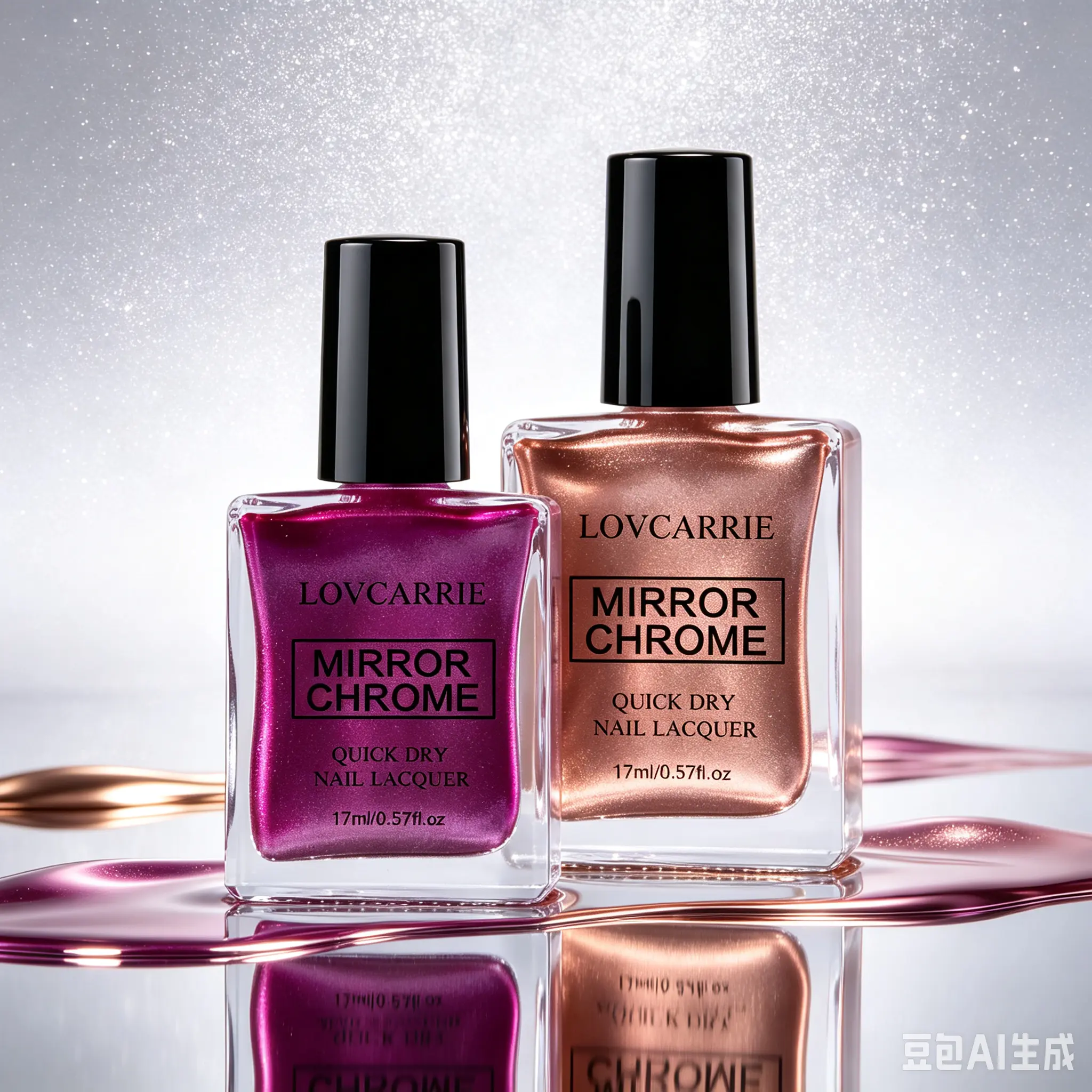 LOVCARRIE Mirror Chrome Nail Lacquer Set Fuchsia & Rose Gold 17ml Each Quick Dry Metallic Mirror Shine Nail Polish Long Lasting Gloss Manicure Varnish for DIY At Home Nail Art