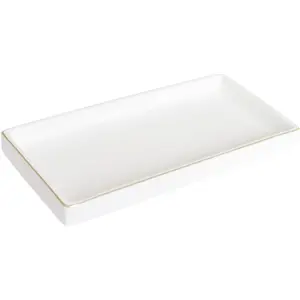 10 x 5 White Ceramic Bathroom Tray for Countertop, Decorative Small Rectangular Vanity Tray for Dresser Tops, Ideal for Holding Perfume, Candle, Jewelry and Cosmetics