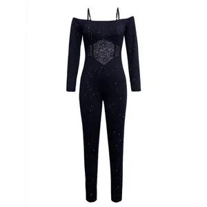Elegant Women's Off-Shoulder Long Sleeve V-Neck with Lace Detail, Stretchy Polyester/Spandex Blend, Machine Washable Fabric Womenswear Mesh Blouse