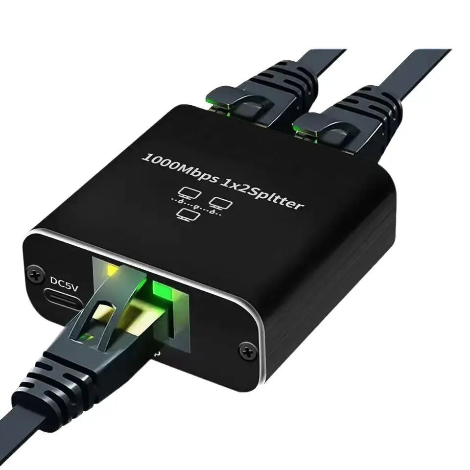 RJ45 Gigabit Ethernet Splitter 1000Mbps LAN Network Internet 1 to 2 Out Adapter