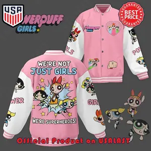 Power Girls Varsity Jacket Unisex, Superhero Cartoon Streetwear, Retro Bomber Coat, Trendy Gift Idea