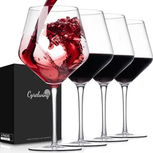 Super Large 28oz Wine glasses set of 4-Extra Large Red Wine Glasses with stem-Hand Blown Crystal Giant Burgundy Red Wine Glasses- Drinkware