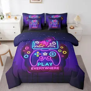 Feelyou 7-Piece Gamer Bedding Set - Gaming Comforter Set with Sheets, Modern Bed-in-A-Bag for Kids Boys, Bedding Supplies