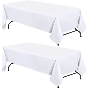 White Table Cloths for 6 Foot Rectangle Tables, 2-Pack, 60x102 inches, Water Stain and Wrinkle Resistant, 200 GSM Washable Poly Fabric Rectangular Tablecloths, Elegant and Durable
