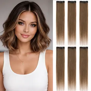 6PCS Highlight Ombre Lace Clip In Hair Extensions Soft Natural Real Human Hair Clip In Extensions Short Hair Mini Clip On Hairpieces For Women