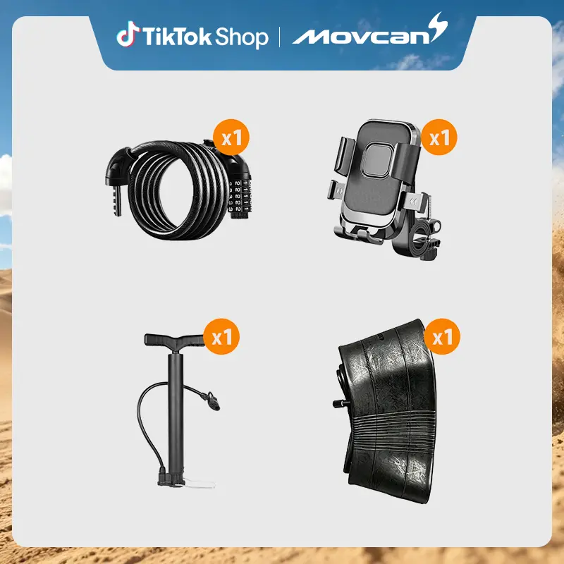 Movcan Cycling 4-Piece Accessory Set - Security Lock, Inner Tube, Pump Accessories, Phone Holder