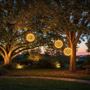 3-Pack Globe and Glow 12″ Battery Powered LED Outdoor Light Balls Handcrafted Metal Yard & Porch Decorations for Festive Nights 200 Warm White Outdoor Weatherproof Ornaments.  Perfect for Weddings, Events and Backyard ambiance!