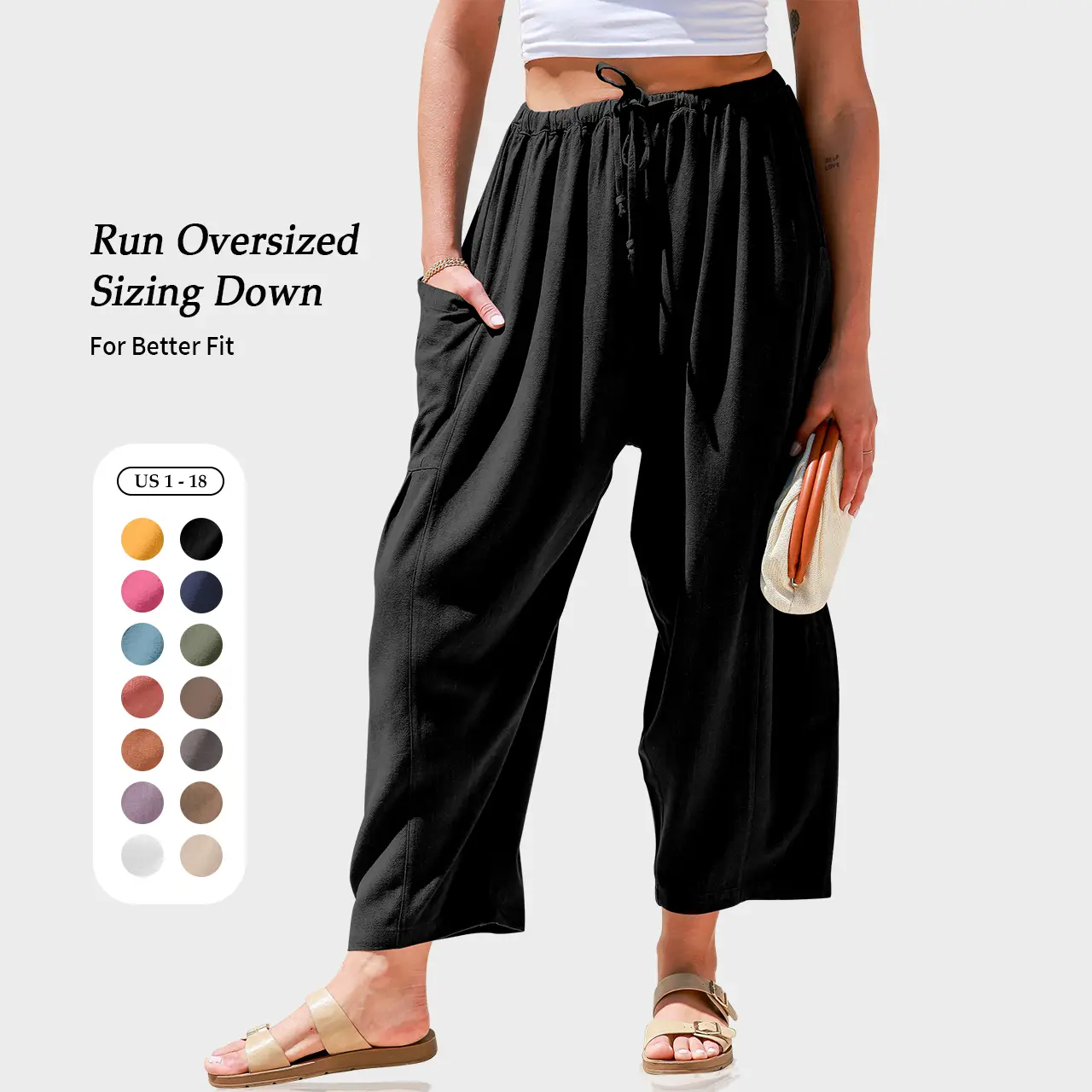 TARSE Womens Linen Wide Leg Pants Oversize Casual Loose Fit Beach Palazzo Harem Pants with Pockets Vacation summer fall outfits FallFreshness Style