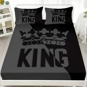 3-Piece King Size Bedding Set, Crown Print Comforter Cover, Soft Breathable Bed Linen, Deep Pockets, Perfect Gift, No Core Included, Bed Sheets Set, Soft Bedding Sets
