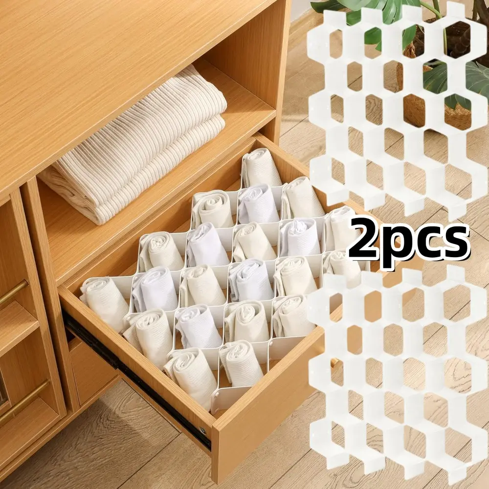 2pcs Adjustable Honeycomb Drawer Organizer Dividers - Multi-Compartment Storage for Socks, Underwear, Cosmetics & Stationery - Space-Saving Drawer Organizer for Home & Office, Closet Organization