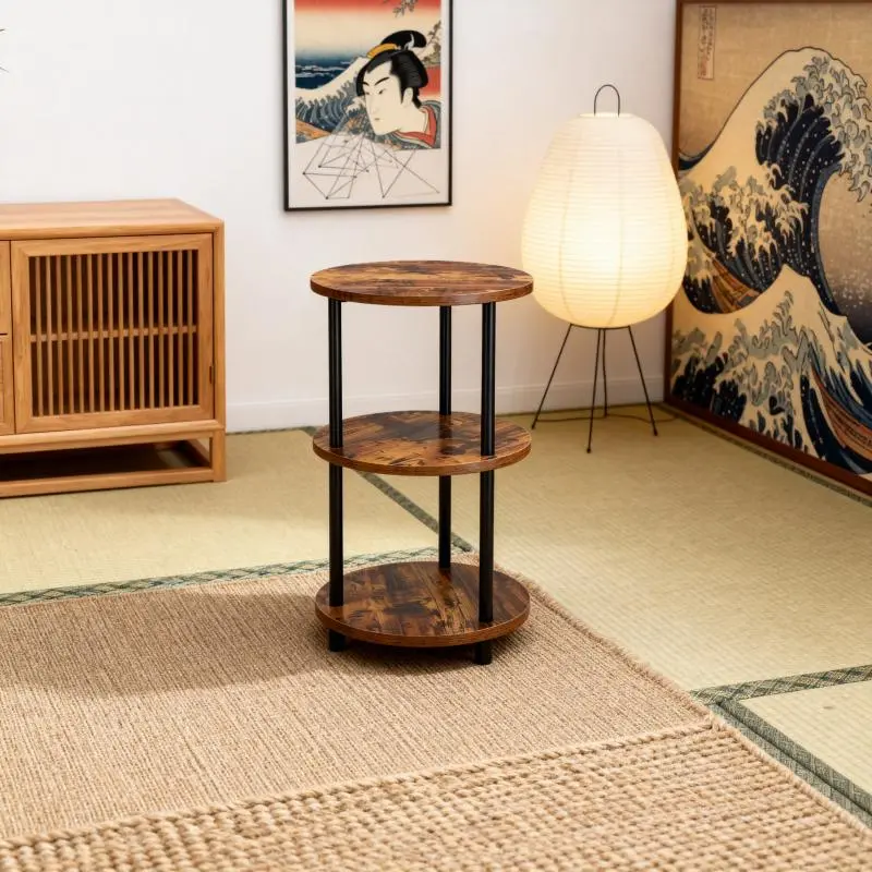Industrial Look 3-Tier Round Tier Narrow-Edge Styles Side Table - Multi-Use Small Space Indoor Furniture, Modern Nightstand