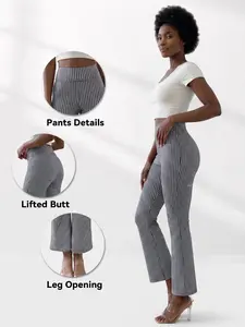 CQQ Women's Houndstooth Patterned High-Waist Flare Pants - Fitted Elastic-Waist, Soft Stretchy Butt-Lift, Machine Wash Pants for Casual & Work Use, Houndstooth Patterned Pants