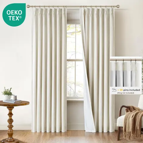 INOVADAY | Pinch Pleated Curtains-2 Panels Full Blackout Curtains For Bedroom, Linen Pleated Blackout Drapes,Thermal Black Out Pinch Pleat Drapes with Hooks,Back To School,dorm essentials,home decor,home essentials