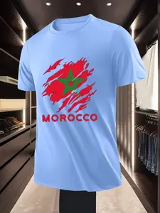 Fashion Trendy Unisex Morocco National Flag Pattern Printed Short Sleeve T Shirt for Daily Casual Gatherings and Outfit