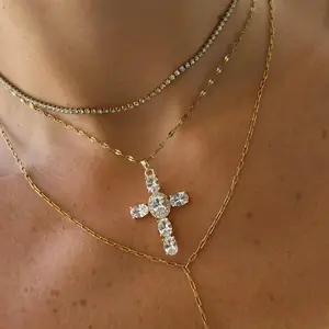 Gold or  Plated Stainless Steel Women's Hypoallergenic    Silver Cross Necklace
