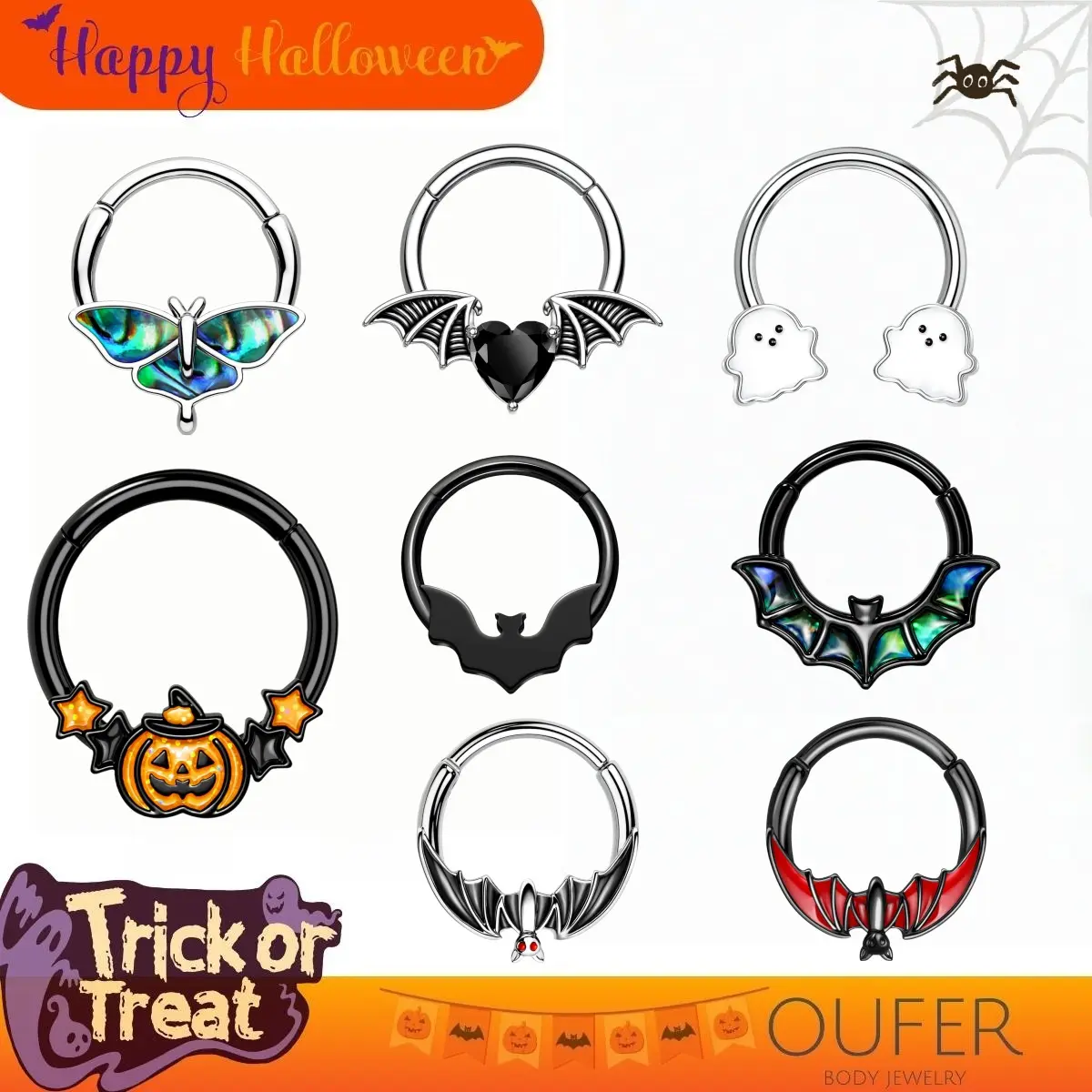 Oufer Halloween 16G White Ghost Expoxy Horseshoe Septum Nose Piercing Ring Inner Diameter 10mm - Stainless Steel