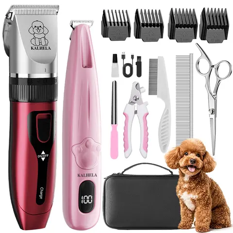 KALHELA 2-in-1 Pet Grooming Clipper Set - ABS Plastic, USB-Charged Rechargeable Clippers, All Types Hair + Nails Grooming Tool for Cats, Dogs, Clean Universal Size Design