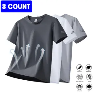 Men’s Large Size Sweat-Wicking Short-Sleeve Sports T-Shirt, Set of 3 — Breathable, Soft, Skin-Friendly
