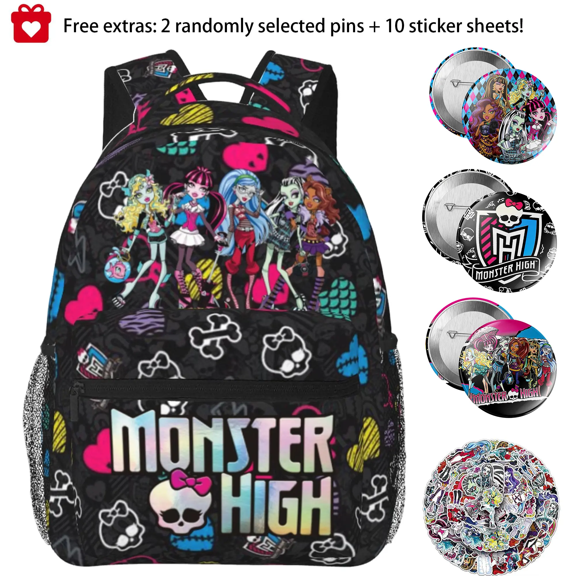 Monster high Backpack for Adults Monster high dolls Backpack with Adjustable Straps, Multi Pocket Lightweight Daypack for Work Travel Camping, Monster high doll Casual Backpack Gift for Men Women