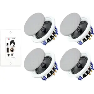 Herdio 5.25-in Wireless Bluetooth Ceiling Speakers (4-Pack) with 2-Way In-Wall Amplifier Receiver, 600W Audio Stereo System, USB Port, Charging Capability, Memory Function, Mount-Compatible Audio Solution for Home Theater, Office