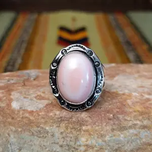 Pink Conch Shell Oval Ring by Terry Wood SWSG-RNG-0045 Size 8.25