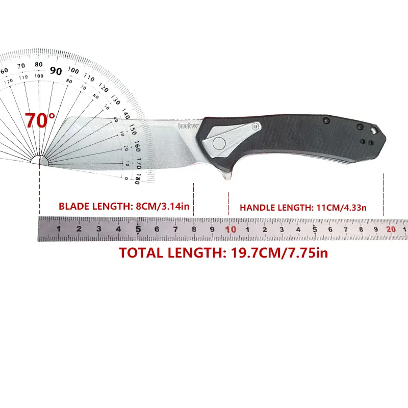 KS 3455 Outdoor Household Folding Knife 3.4 "stone Wash Blade, Black G10 and Stainless Steel Handle, Frame Lock, Gift for Men Survival Tools Survival