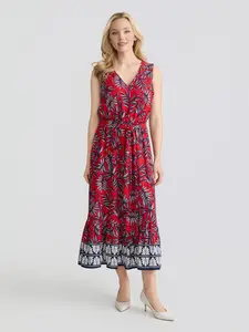 Plus Smocked Waist Tiered Maxi Dress, Printed Crepe