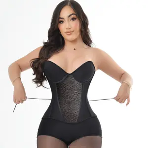 704 Florence Corset - Black Strapless Slimming Corset with Mesh and Tie Closure