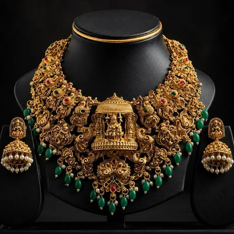 Heavy luxury temple set with earrings