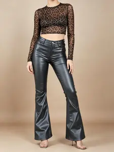 Y2K PU Leather High Waist Flare Pants, Women's Stretchy Slim Fit Trousers, Perfect for Party & Nightclub, Stylish and Comfortable