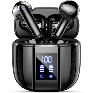 Wireless Earbuds, Bluetooth 5.4 Headphones, 48H+, Stereo Ear Buds, LED Display Earphones with Mic, IP7 Waterproof In EarBud, Comfort Fit, Bluetooth Earbuds for Phone Android iOS, Sport, Walk, Black