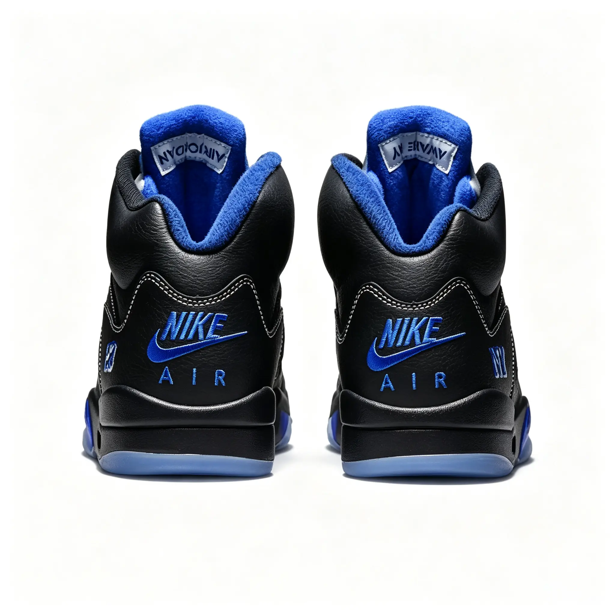 High‑Top Retro Basketball Sneakers Black Leather Upper Royal Blue Inner Lining Tongue Accents And Outsole Mesh Vents Black Laces Shock‑Absorbing Street Fashion Sport Footwear