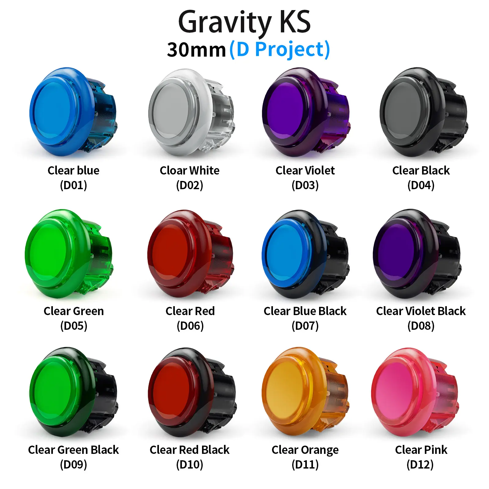 QANBA Gravity KS Arcade Buttons Snap-in Buttons Arcade Game Accessories 30mm 24mm Omron Switch Silent Arcade Buttons Game Joystick DIY Parts [8/12 pcs]