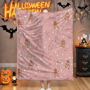 1PC Christmas Gingerbread Blanket, Cozy All-Season Throw for Bed, Sofa, Office, Picnic, Multiple Sizes, Washable Holiday Blanket with Festive Cookie Pattern for Home Decor