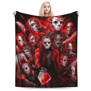 Jason Voorhees Printed Flannel Blanket - Suitable for all seasons, ideal for sofas, offices, and travel - Soft, warm, and a great decorative gift choice