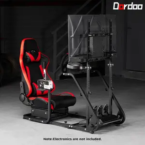 Dardoo Racing Simulator Cockpit with Red Seat & Monitor Stand – Compatible with G27, G29, G920, and Xbox racing systems. Note: Steering wheel, handbrake, shifter, and pedals are not included.