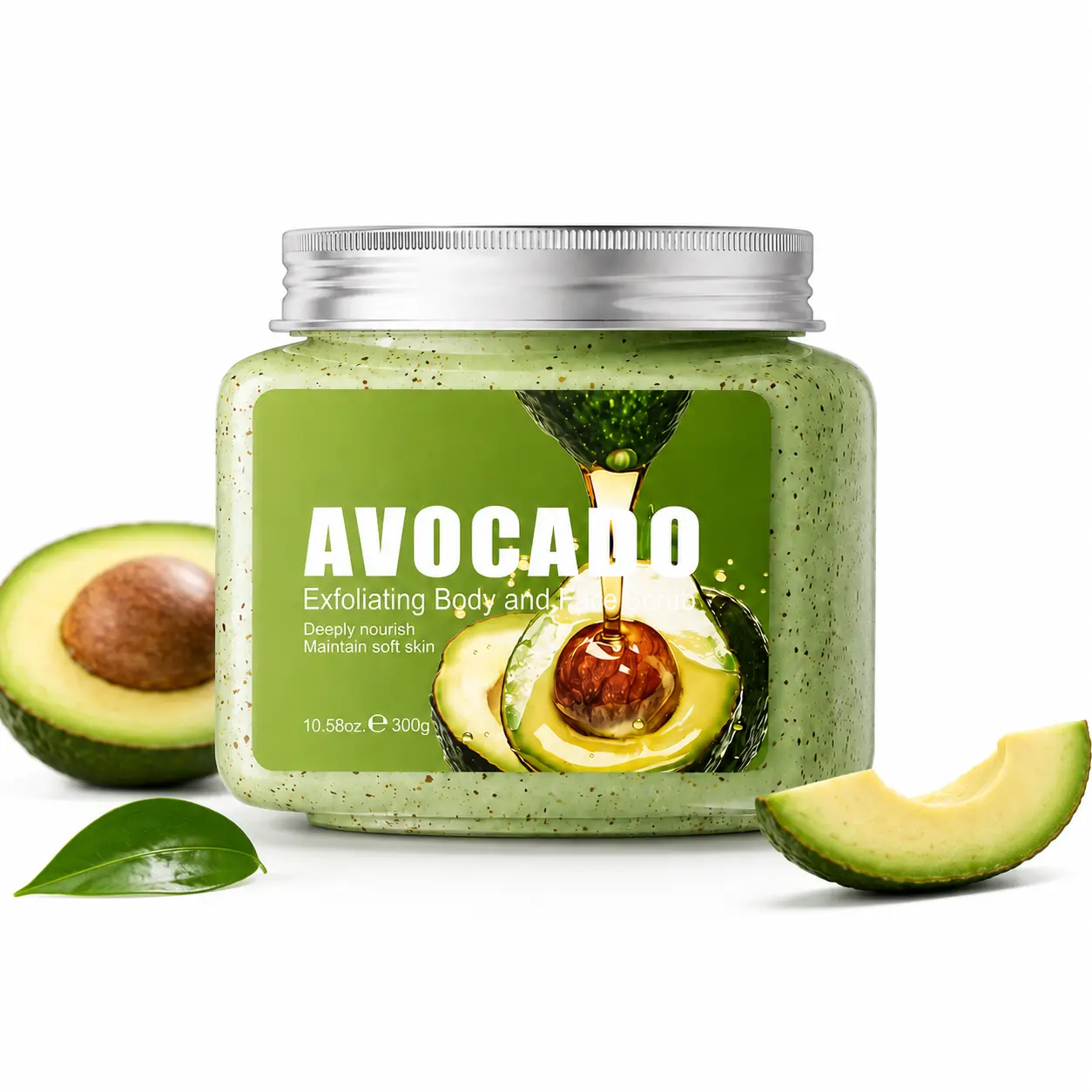 Avocado Body Scrub, Gentle Exfoliating Body Scrub for Smooth Skin, Deep Cleansing Moisturizing Body Exfoliator for Women Men