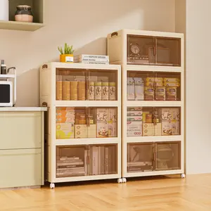 Large Foldable Plastic Storage Bin with Lockable Wheels, Stackable Organizer with Lid and Magnetic Front Door for Home Storage and Closet Organization Divided Compartments storage organization