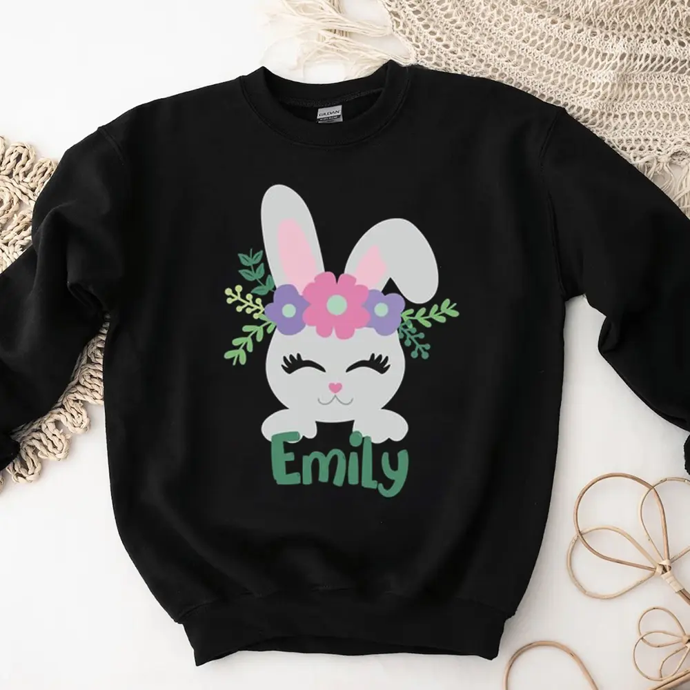 Custom Easter Girl Sweatshirt, Personalized Bunny Shirt, Easter Gifts For Kids, Cute Rabbit Lover Birthday Tee, First Easter Outfit, Spring Shirt