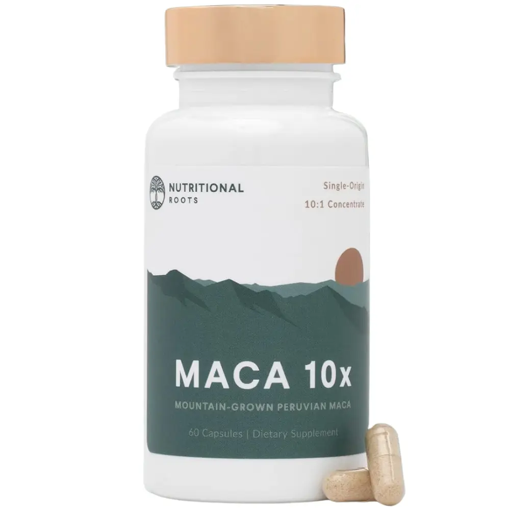 Nutritional Roots Maca 10x - 60 Capsules | Organic Maca Root Extract Dietary Supplement for Natural Energy - Non-GMO Gluten Free & Vegan Formula for Daily Wellness - 30 Servings