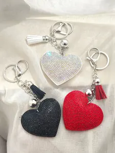 Xiaoxiangfeng Peach Heart Hot Pressed Diamond Leather Keychain Pendant with Velvet, Bling Bling Keychains, Suitable for Daily Wear, Vacation & Dating, and a Nice Small Gift